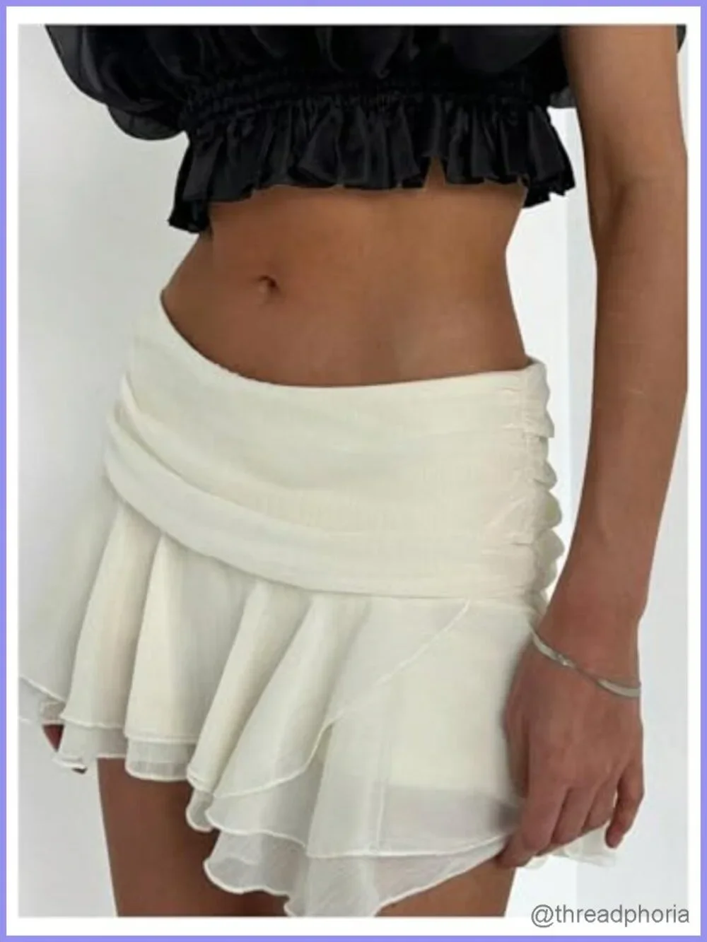 Tiered Layer Ruffle Sheer Flared Mini Skirt Rave Party Going Out